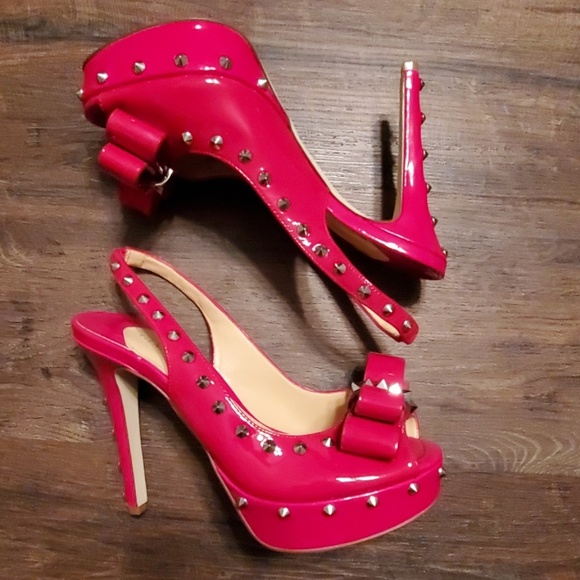 Gianni Bini Shoes - Gianni Bini Glossy Red Stud Platform Heels